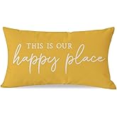 PANDICORN This is Our Happy Place Pillow Covers 12x20 Inch Yellow Modern Farmhouse Outdoor Summer Decorations Lumbar Decorative Throw Pillows Cases for Living Room Bedroom Porch Couch Sofa Decor