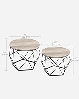 VASAGLE Round Coffee Table Set of 2 Industrial Grey-Beige Black Steel Tray view 6