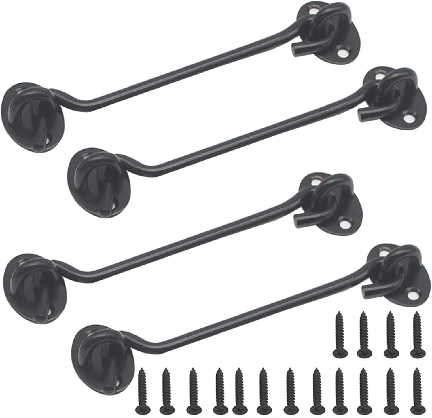 4 Pack Barn Door Latch Cabin Hook and Eye Black 150mm, Solid Thicken