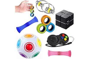 JIANGRUI Sensory Fidget Toys Set 7 Pack. Stress Relief Relieve Anxiety Tools Bundle Figette Toys with Fidget Pad, Cube with Infinity, Magnetic Ring, Fidget Box Bulk Figit, Game for Kids Adults Kill Time