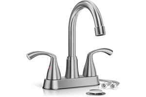 Phiestina Centerset 4 Inch 2 or 3 Holes Brushed Nickel Bathroom Faucet, Vanity Sink Faucet with 360 Swivel Spout, Metal Pop-up Drain and Water Supply Lines, JC180-BN