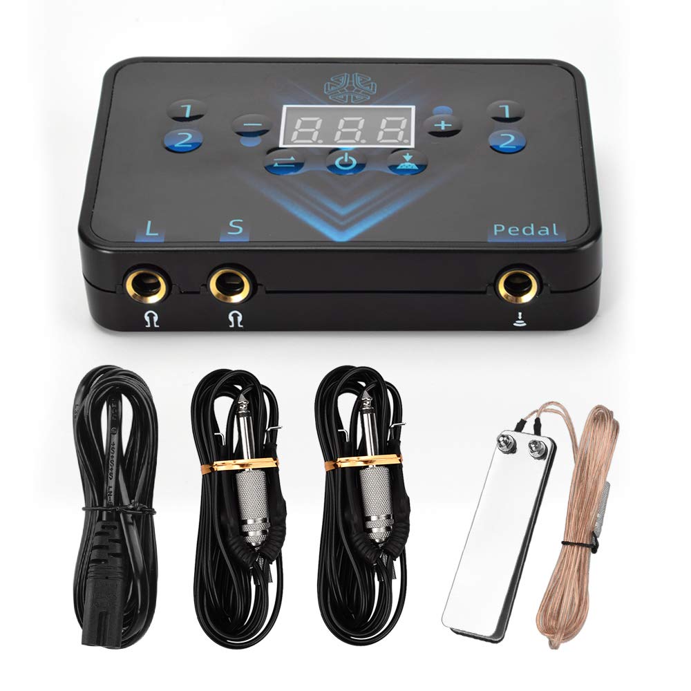 ATOMUS Tattoo Power Supply Kit Digital LED Supplies for Liner and Shader Dual-functional Tattoo Machine Power Supply with Cable 2pcs Clip Cord Foot Pedal