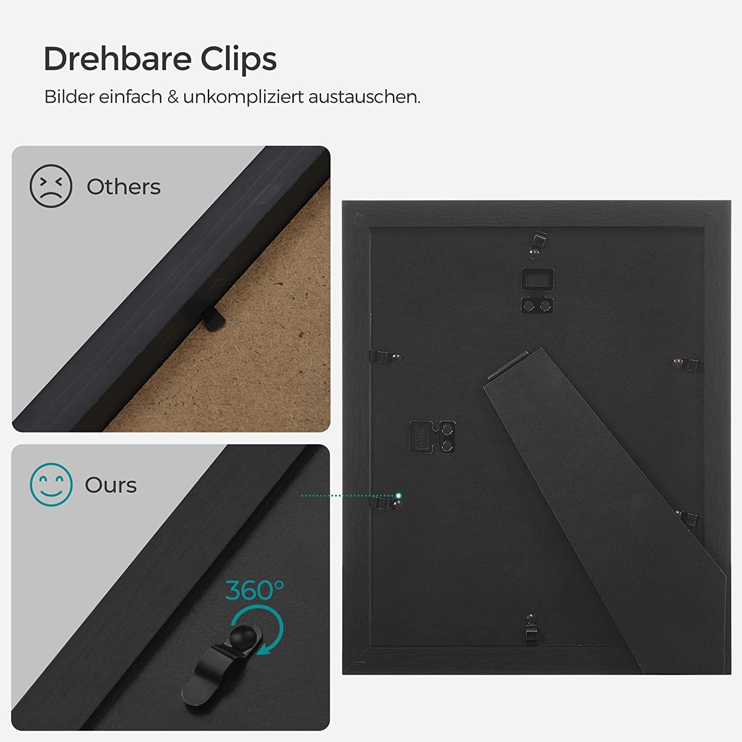 SONGMICS Bilderrahmen 10er Set, für 2 Fotos in 20 x 25 cm, 4 Fotos in 13 x 18 cm, 4 Fotos in 10 x 15 cm, Kunststoffscheibe, MDF, tintenschwarz RPF310H 7