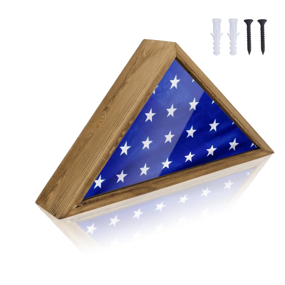 Photo 1 of AHANDMAKER Triangle Flag Box, Wall Mounted/Standing Display Flag Display Case with Clear Windows, 17.44 x 8.9 Inch Military Flag Shadow Box for Veterans, Burial Flag
