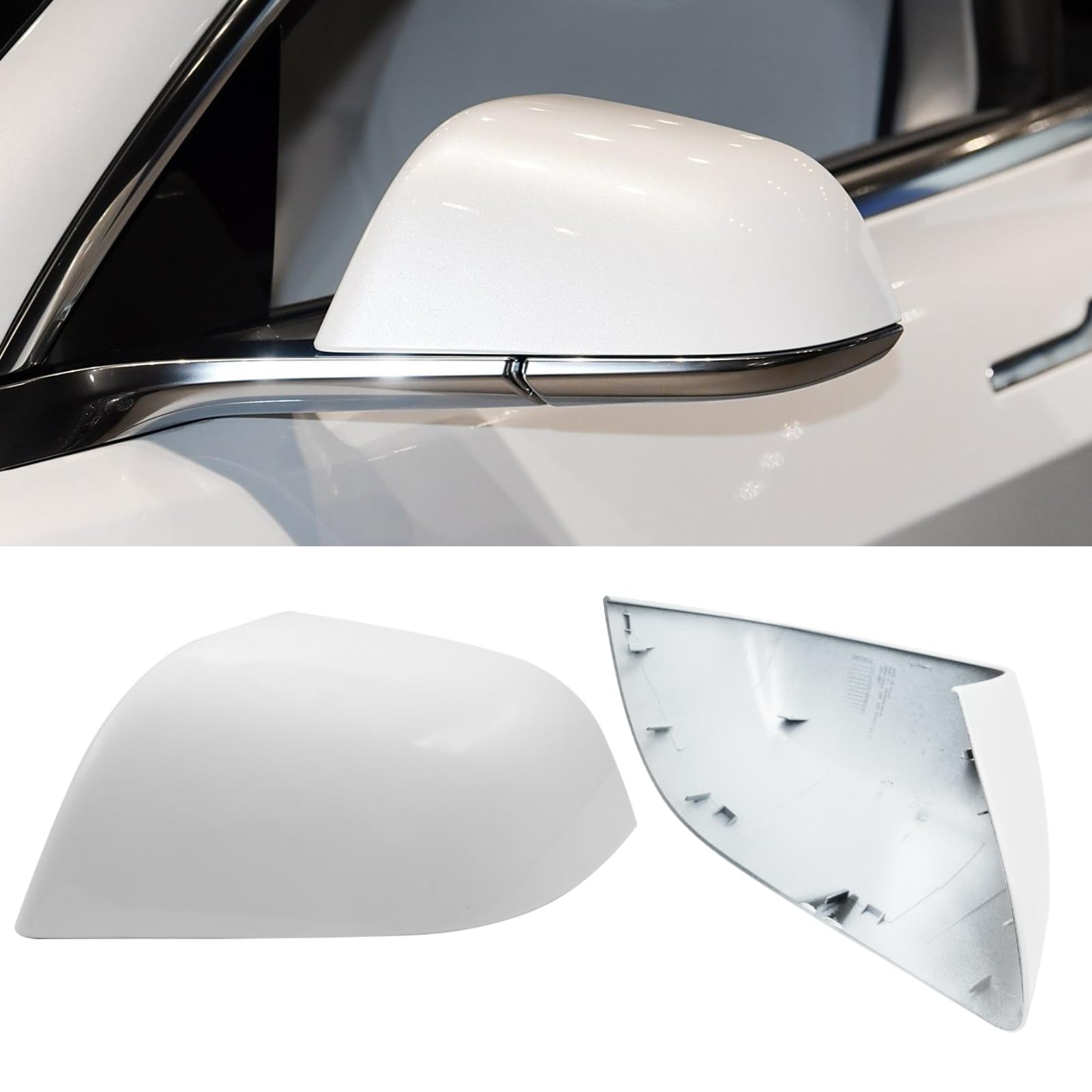 Photo 1 of Jaronx Compatible with Tesla Model 3 Side Mirror Cover Replacement 2017 2018 2019 2020 2021 2022 2023 2024 2025, Driver Rear View Door Mirrors Cover Caps for Tesla Model 3 Accessories(Pearl White)