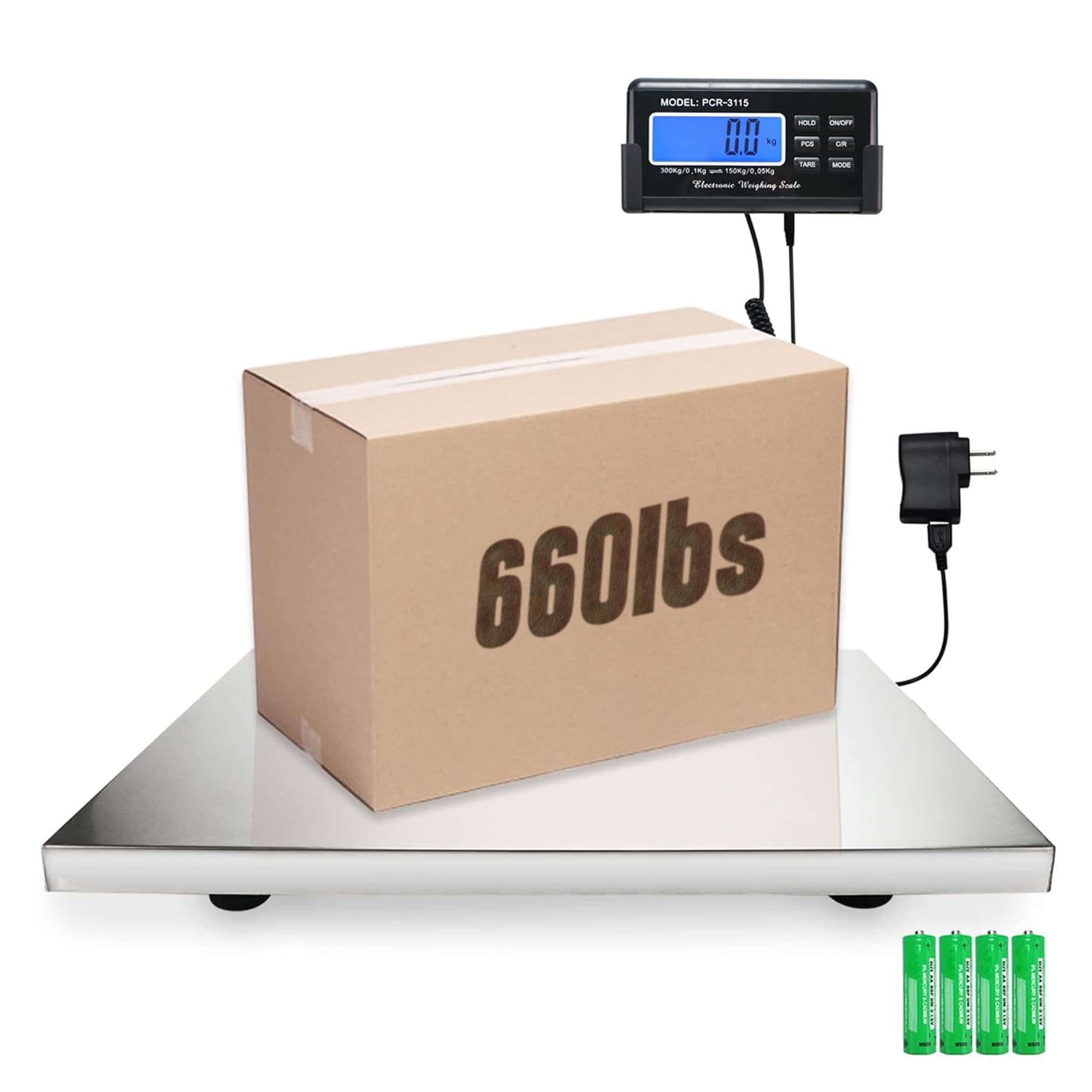 Photo 1 of Charmline 660lbs x 0.2oz High Accuracy Digital Postal Scale, Shipping Scale with 21x17 Large Stainless Steel Platform, Heavy Duty Scale for Packages/Dog/Postage/Luggage, Battery & AC Adapter Powered