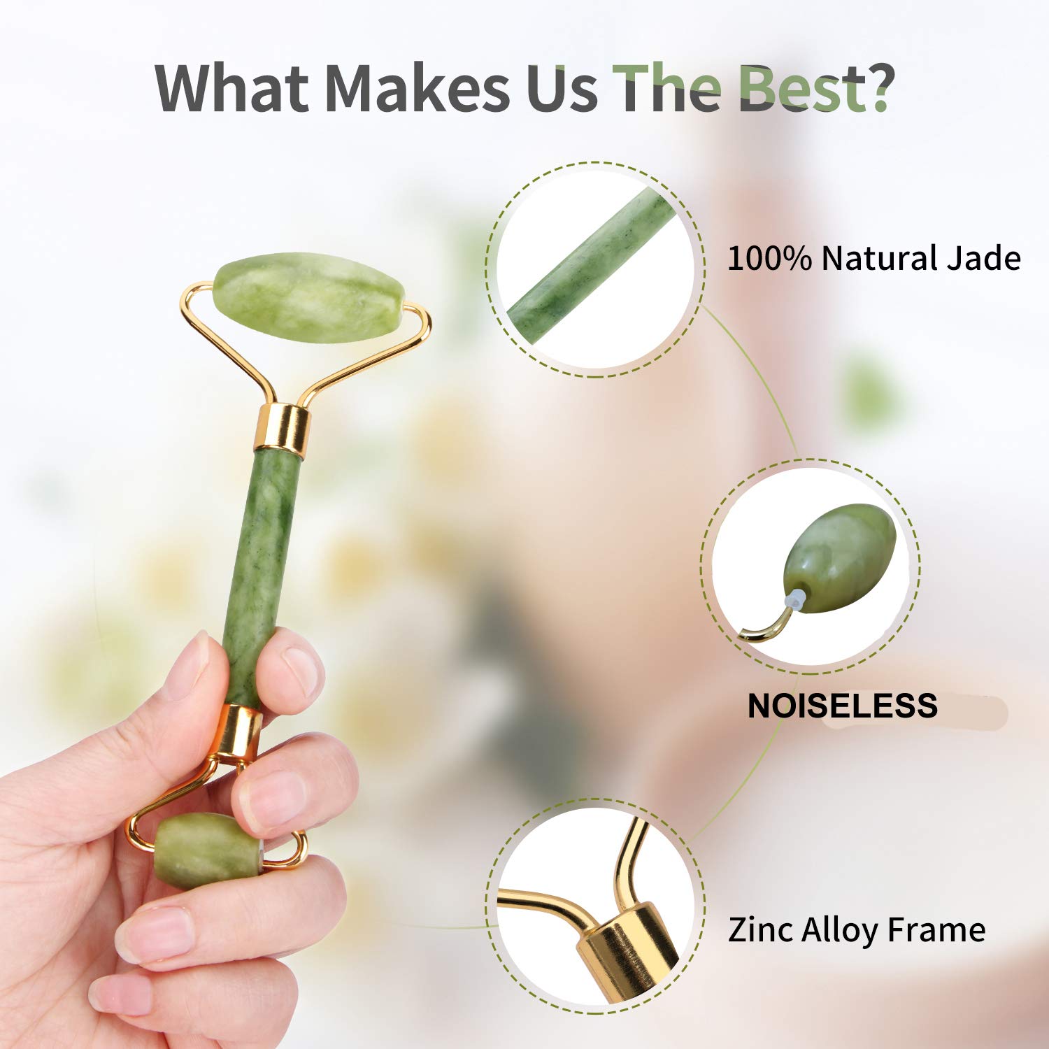 AECW Authentic Real Natural Jade Roller and Gua Sha Set Scraper Tool Jade Roller for Face Eyes Neck Jade Facial Roller Relaxation Skin Care Facial Massage Roller: Beauty