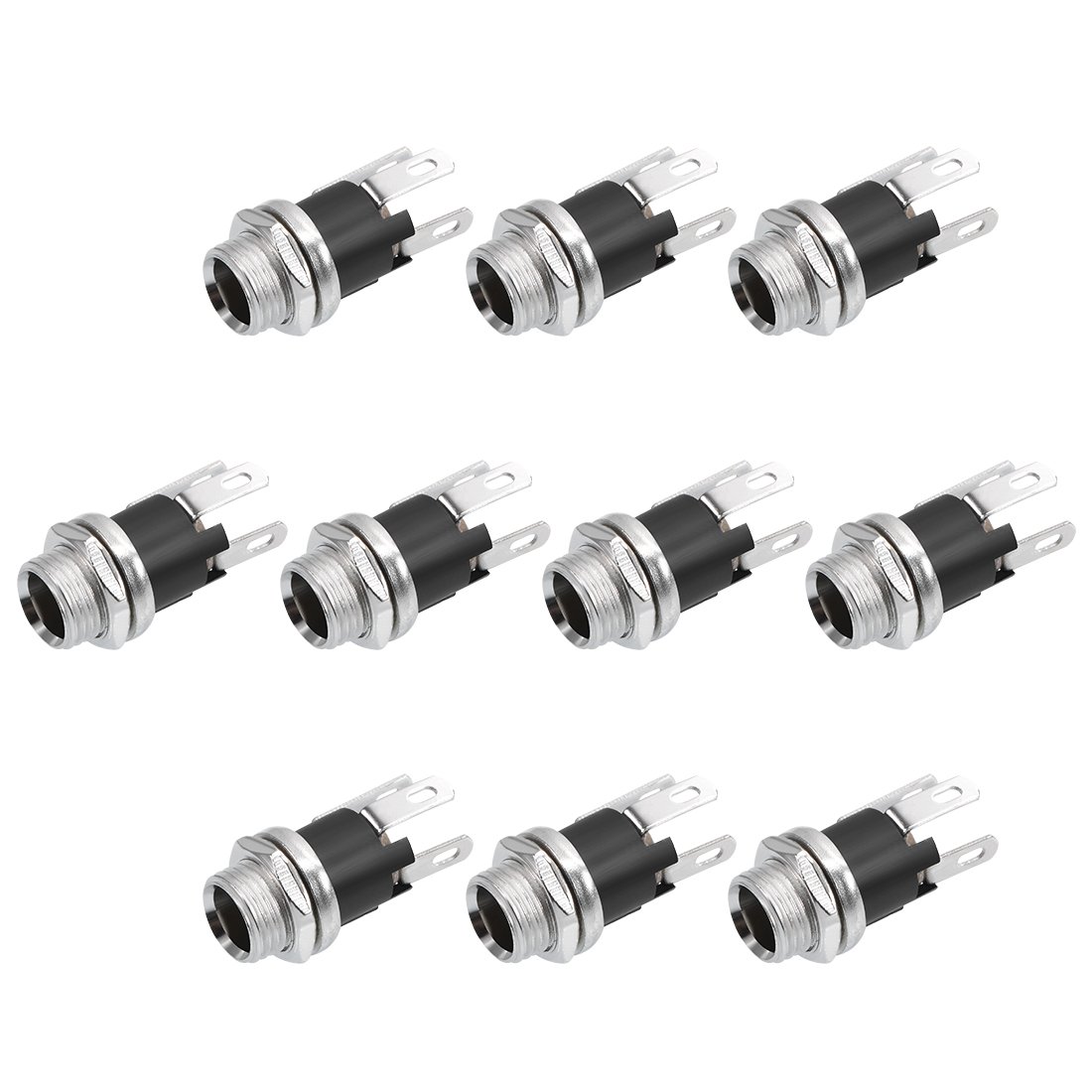sourcing map 10Pcs PCB Mount DC Connector Jack Power Audio Video Socket 3 Pin Female 5.5mm x 2.1mm Black