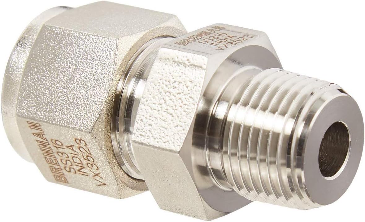 Brennan Industries NS2404-08-06-SS Stainless Steel Straight Single-Ferrule Tube Fitting, 3/8" NPT Male Thread, 1/2" Tube x 1/2" Male NPT