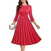 DRESSTELLS Women's Cocktail Dresses, Formal Wedding Guest Church Vintage Tea Party 3/4 Sleeve Pleated Dress