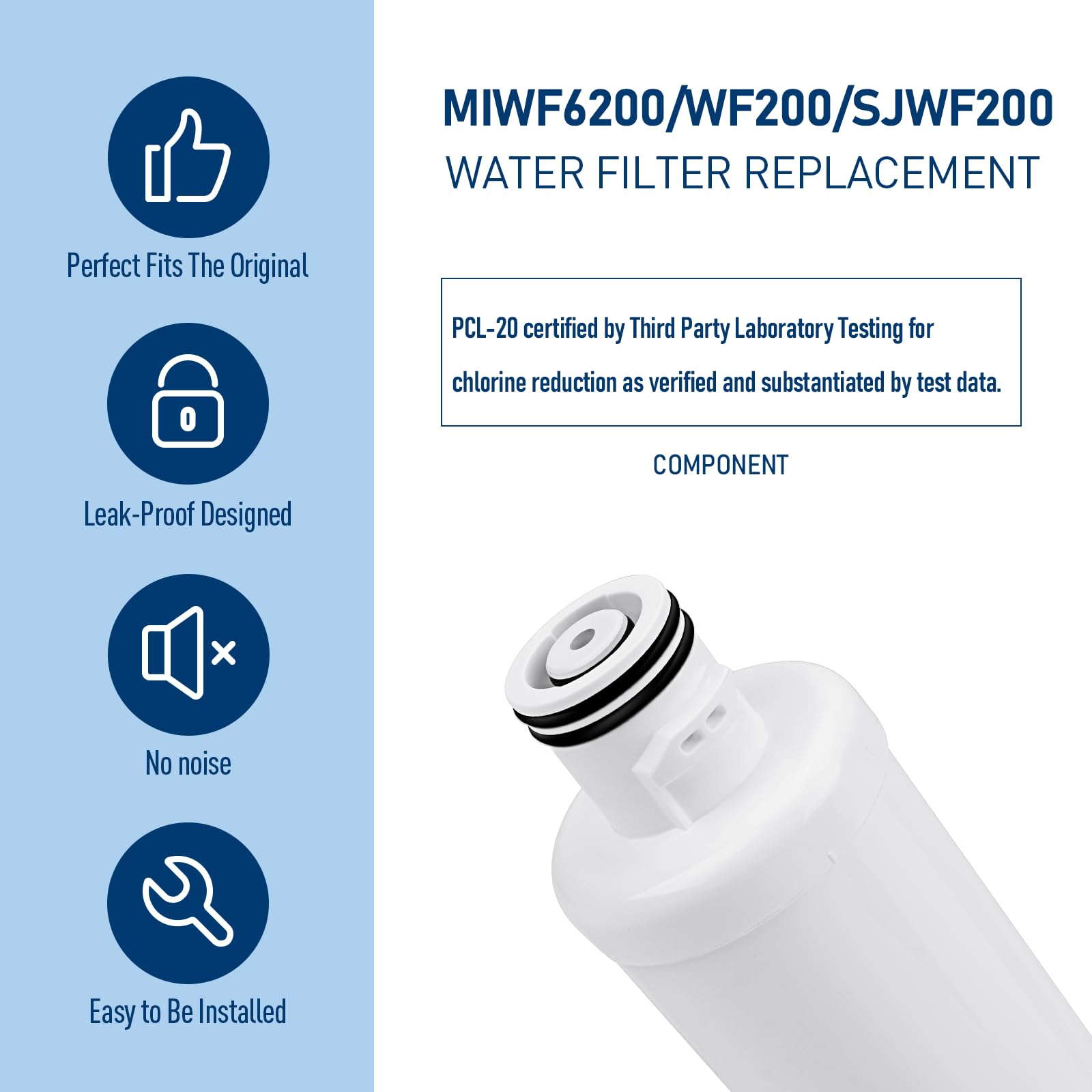 MIWF6200 Water Filter, Compatible with Sharp® SJWF200, SJG2254FS, Thor Kitchen® WF200, Zline® MIWFT2100, Midea® MRS26D5AST, MF-2008-R2, Zline® RFM-W-36 Refrigerator Models (white, 2 Pack)