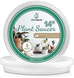JOYSEUS 5 Pack of 14 inch Plant Saucers - Durable Plastic Plant Tray for Flower Pots, Clear Plant Saucer for Indoor Plants Pots & Outdoor Plants
