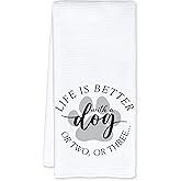 JFFTLL Funny Dog Lover Kitchen Towels, Pet Lover Gifts Dish Tea Towels for Kitchen Decor, Life is Better with a Dog Decorative Hand Towel for Bathroom, 16x24 Inch