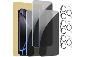 3+3 Pack for iPhone 16 Pro Max Privacy Screen Protector with Camera Lens Protector Full Coverage Anti-Spy Tempered Glass Film