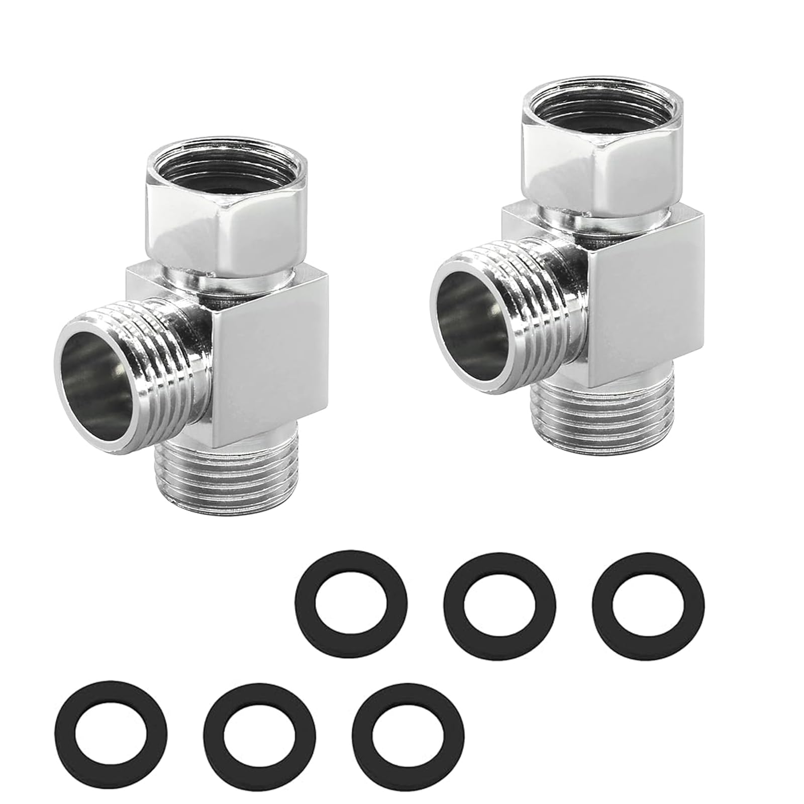 2 PCS 3 Way T Shape Adapter, Shower Diverter Valve G1/2" Shower Hose Connector Tap to Shower Adapter Anti-Rust Shower Splitter Brass T-Joint Connector with 3 Washers