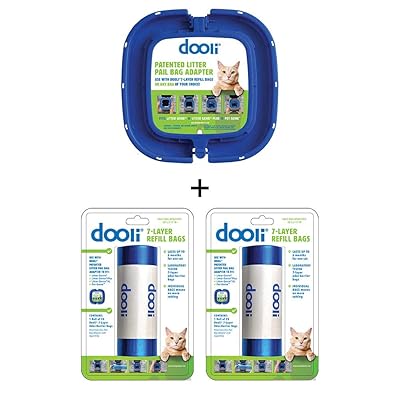 Dooli Litter Genie Compatible Bag Adapter and 50 Bag Refills (Equals 8+ Name Brand Refills)