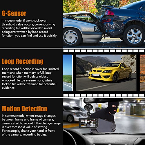 Dual Dash Cam, 4.0 HD IPS Screen, DONGKER FHD 1080P Front Cam + VGA Rear Cam, 290 Wide Angle Motion detector Dash Cam with Sony CMOS chip, HDR, G-Sensor, Parking Monitor, Night Vision
