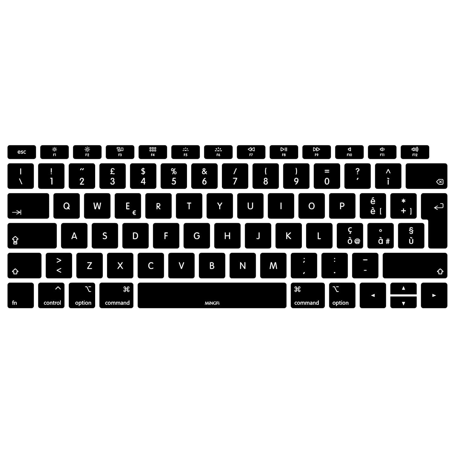 MiNGFi Silicone Italian Keyboard Cover for MacBook Air 13" (A1932, 2018–2019) EU/ISO Layout - Black