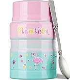 Charcy 17oz Thermo for Hot Food, Insulated Lunch Food Container with Folding Spoon QB - Gradient Pink Cyan Flamingo