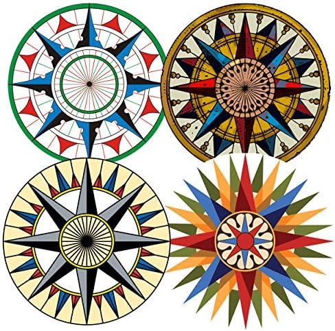 SUPCOWAbsorbent Ceramic Stone Coasters for Drinks, Compass Directional Home 4 Piece with Cork Backing to Protect Furniture from Damage Compass B