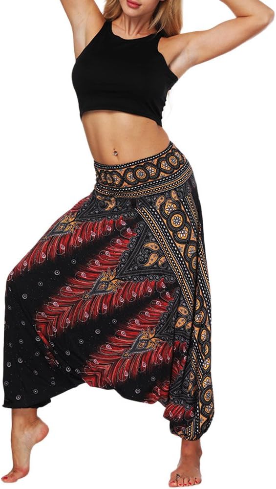 Workout Yoga Leggings Fitness Tights, Women Casual Summer Loose Yoga Trousers Baggy Boho Aladdin Jumpsuit Harem Pants