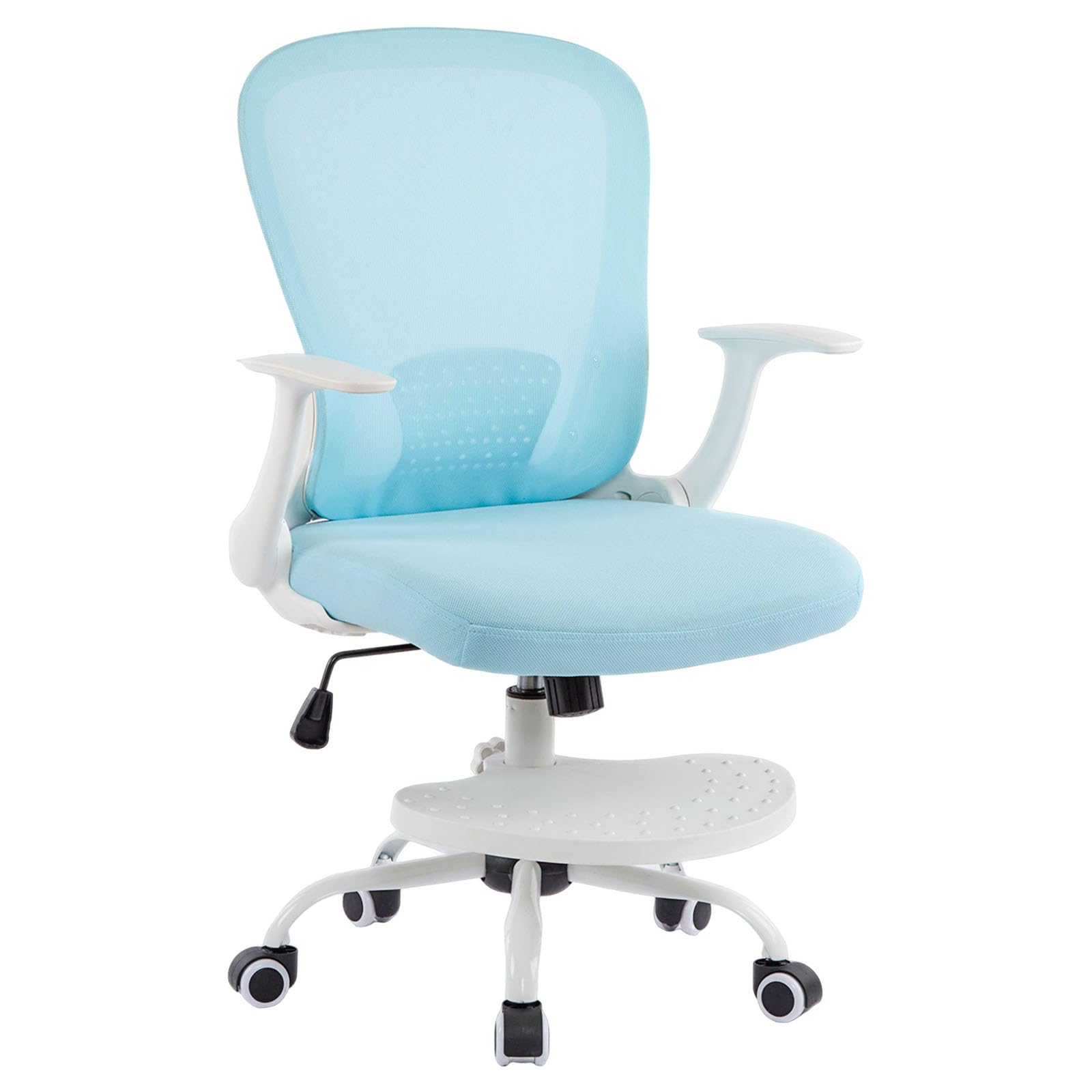 SOLLATI Kids Desk Chair Ergonomic Study Chair Swivel Mesh Desk Chair with Adjustable Arm Height Footrest Wheel Computer Home Office Chair for Children Boys Girls Students Bedroom School Age 5-13 Blue