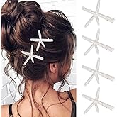 BARTOSI Starfish Hair Clip Silver Mermaid Hair Clips Seashell Hair Accessories for Women and Girls (Pack of 4)