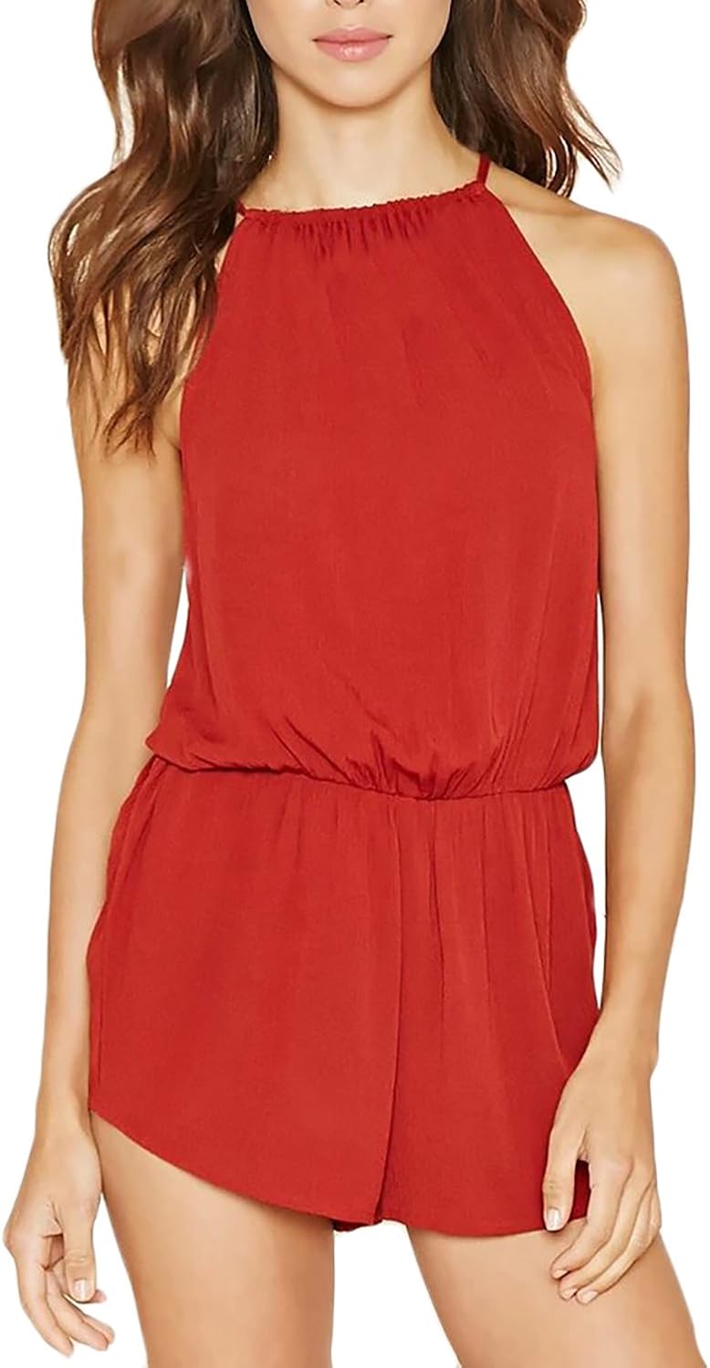 Damen Jumpsuit Elegant Kurz Sommer Rückenfrei Trägerlos Ärmellos