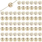 CRAFTYMELODY 50Pcs Stop Beads 18K Gold Plated Brass and Silicone Slider Beads 4mm Round Rondelle Loose Spacer Bead for Jewelry Making Accessory Supplies DIY Craft Necklace Bracelet