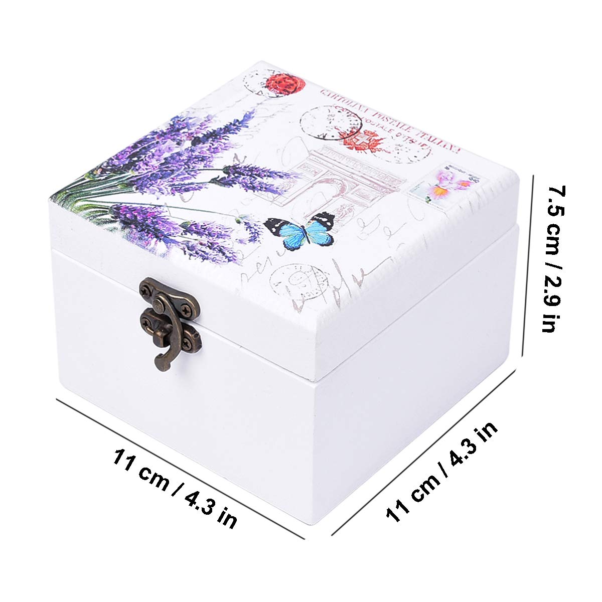 Wooden Jewelry Organizer, White Jewelry Box Storage Case with Mirror for Necklaces, Watches, Bracelets, Earrings, 4.3 x 4.3 x 2.9 inches (Style A)