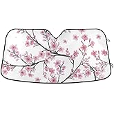 YYZZH Pink Cherry Blossom Car Windshield Sun Shade Block UV Rays Sun Visor Protector Accordion Folding Sunshade Keep Vehicle Cool and Damage Free, Easy to Use, Fits Windshields of Various Sizes