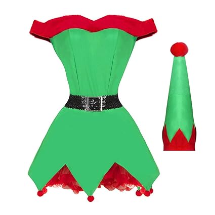wildeal Erwachsene Weihnachtself Fancy Kleid Uniform-Set Frauen Damen Kostüm Anzug Weihnachts Santas Helper Outfit Cosplay Ko