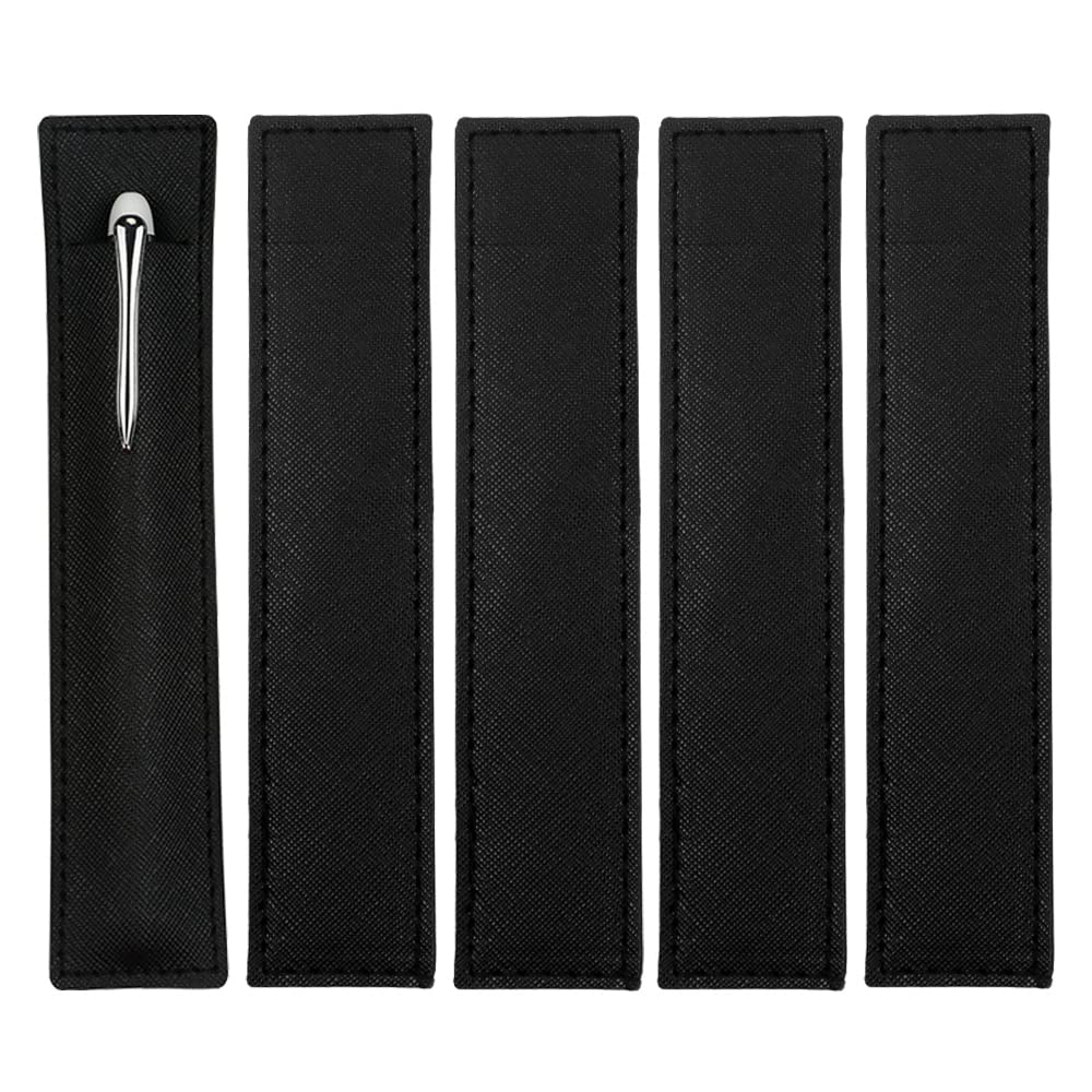 Fatiya 5 Pack Leather Pen Pouch Sleeve, Single Fountain Pen Holder Case, Soft Pen Protective Cover Organizer for Stylus Touch Pen, Ballpoint Pen, Pencils (Black)