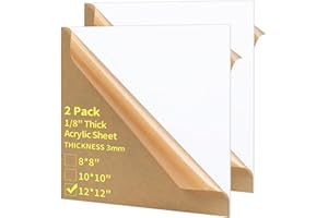 Gdhwxcl 1/8 Thick 12 x 12 inch Acrylic Sheets - 2 Pack Plexiglass Sheets for Creative DIY Projects Laser Cutting Engraving UV Printed Signs Crafts Badges (2, White, 12 x 12 inch)