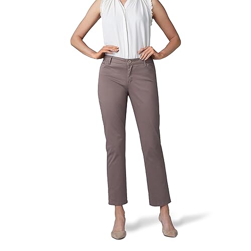 Lee Women's Relaxed Fit All Day Straight Leg Pant, Falcon Brown, 12 Petite