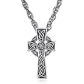 TANGPOET Celtic Irish Cross Necklace for Men 925 Sterling Silver Celtic Knot Cross Pendant Irish Jewelry Gifts for Fathers Day Birthday Christmas St Patricks Day