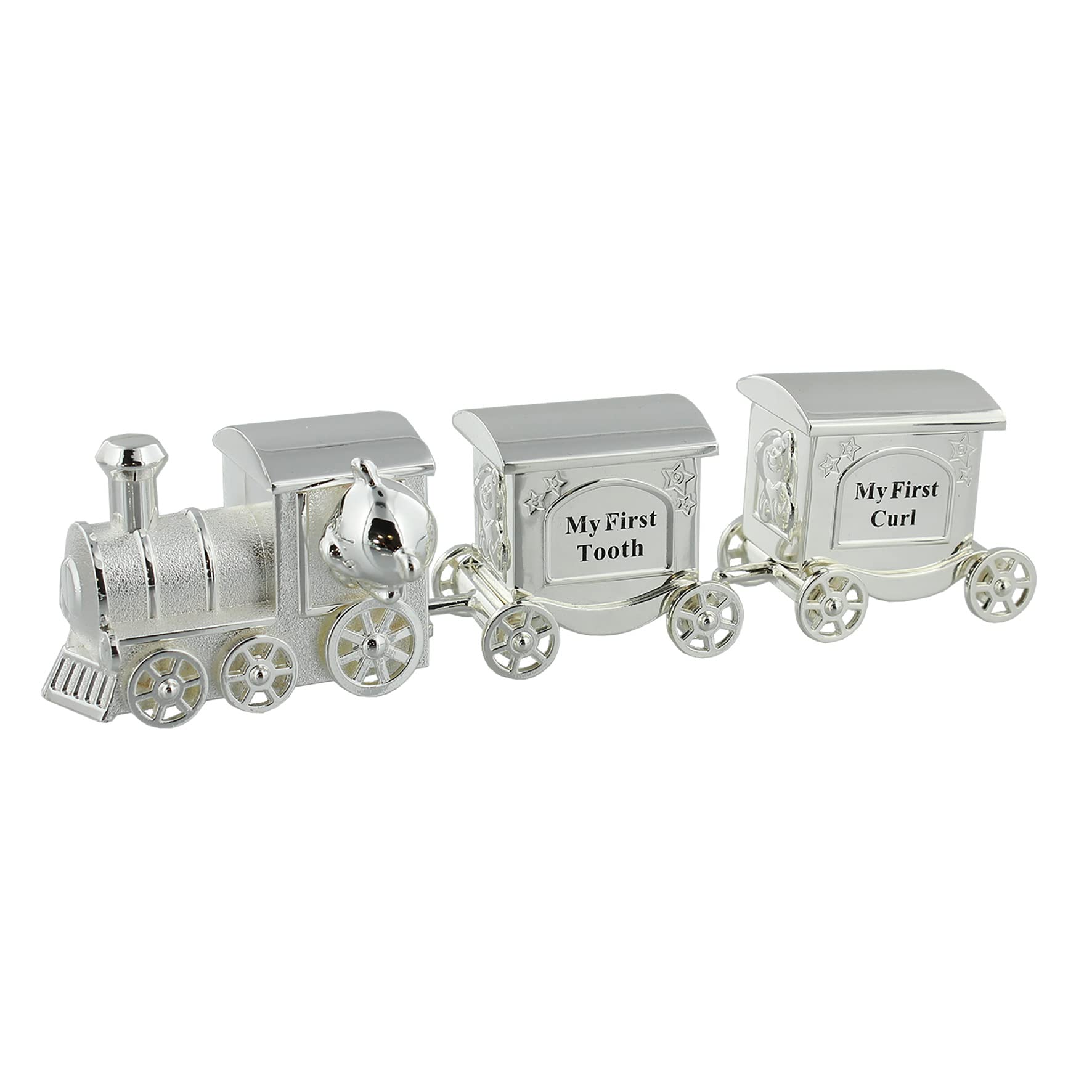 Baby Gifts WBM-GFT14 Harts Train with 2 Carriages Tooth and Curling Box Silver Plated Clear 200g