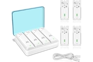 DTianSir Wii Remote Battery Charger,4 in 1 Charging Station with 4 Pack 2800mAh Rechargeable Battery,USB Cable for Wii/Wii U 