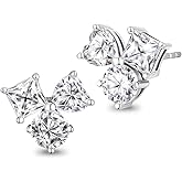 FWM Three Stone Moissanite Novelty Stud Earrings for Women, Solid 925 Sterling Silver with Gold Plated, Anniversary Mother's Day Valentines Christmas Ideal Gift for Her