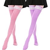 DRESHOW Extra Long High Thigh Socks Striped Over Knee Thin Tights Long Stocking