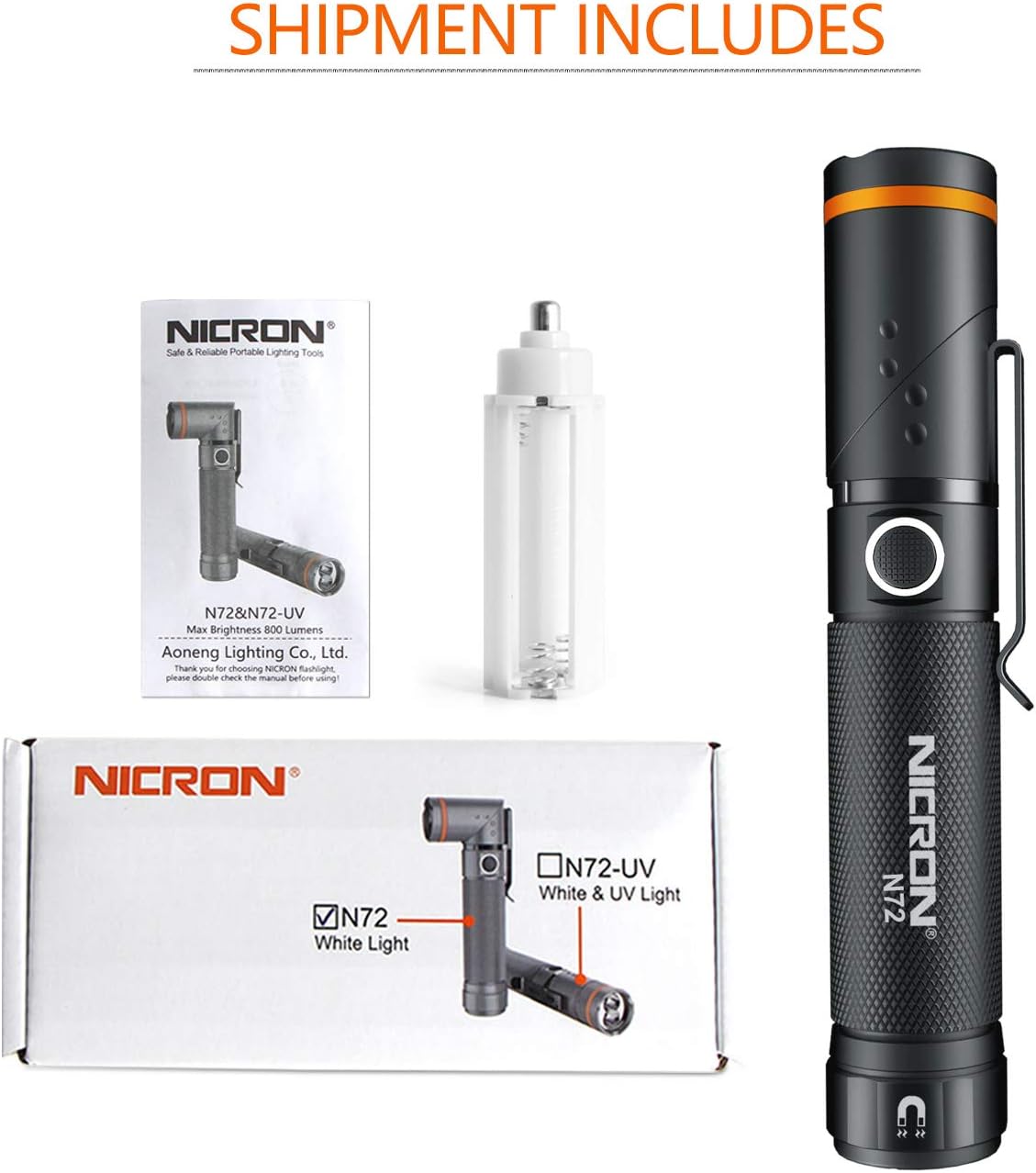 Flashlight, NICRON N72 800 Lumens Tactical Flashlight, 90 Degree Flashlight IPX4 Waterproof Led Flashlight 4 Modes- Best High Lumens Are For Camping, Outdoor, Maintain (18650/AAA Not included) - - 