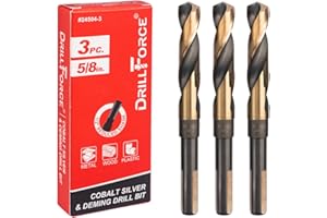 VALYRIANTOOL 3PCS 5/8 in. x 6 in. Fractional Cobalt Silver and Deming Drill Bits HSSCO High Speed Steel M35 S&D Twist Drill Bits for Stainless Steel 1/2" Reduced Shank 6" OAL 135-Degree Split Point