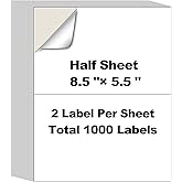 500 Sheets1000 Shipping Labels 8.5" x 5.5" Half Sheet Self Adhesive Mail Labels for Laser & Inkjet Printers, AveneMark 2 per Page Shipping Paper 5 1/2 x 8 1/2 Half Page Labels