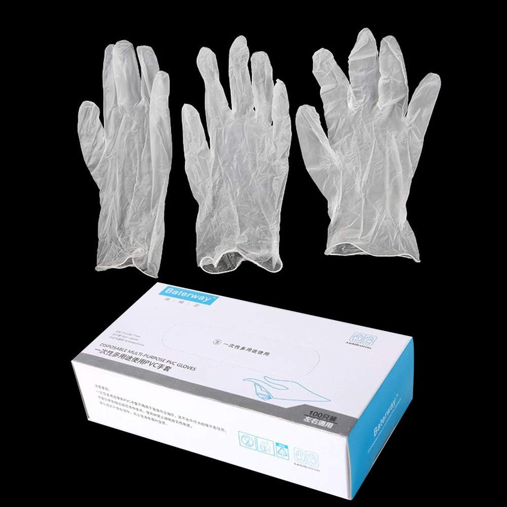 100pcs PVC Gloves Salon Hair Dye Gloves Emu Oil Care Gloves Cleaning Protection Gloves (White, M)