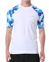 Mens Rash Guard Swim Shirts Short Sleeve UV Sun