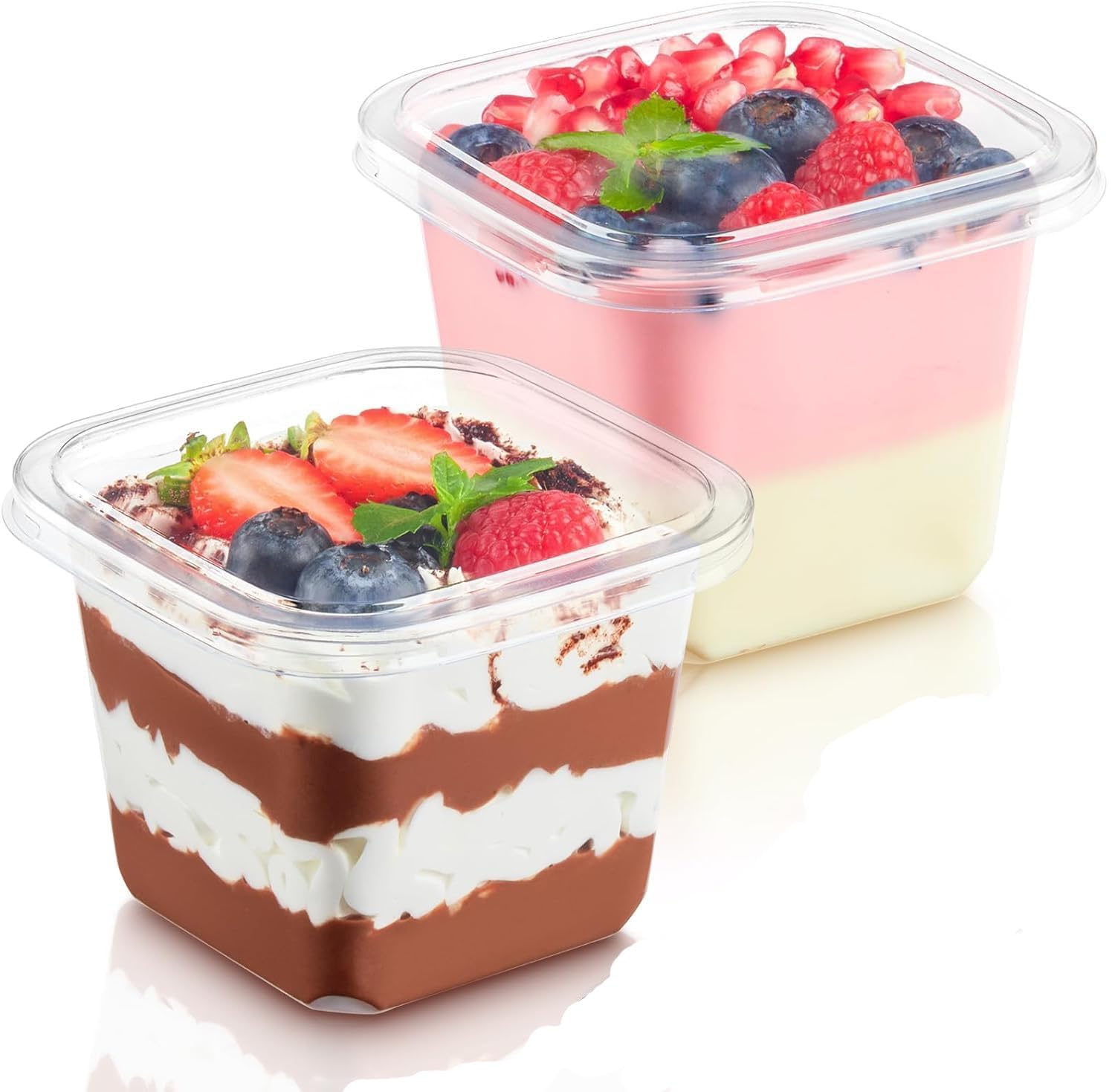 Wubushan 50 Pack Dessert Cups with Lid, 360ml/12oz Clear Plastic Parfait Cups with Spoons, Cheesecake Pots, Reusable Dessert Cups for Pudding, Fruit, Mousse and Ice Cream