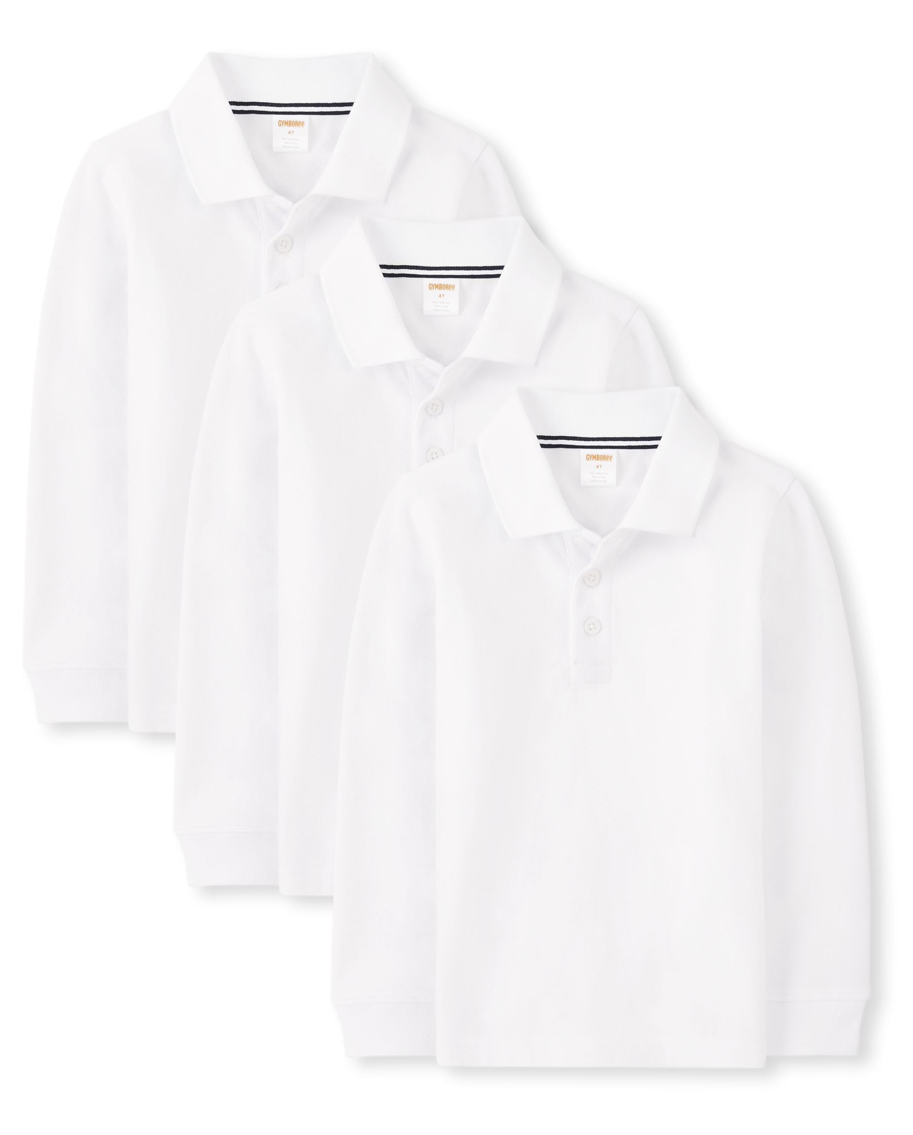 Gymboree,Boys,and Toddler Long Sleeve Polo Shirt,White 3-Pack,4 Years