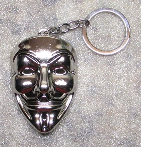 ANONYMOUS Guy MASK V for Vendetta Silver Color Metal KEY CHAIN Ring Keychain NEW