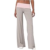 Sunloudy Fold Over Pants for Women Low Rise Straight Lounge Yoga Pants Stretchy Flare Leggings Y2K Foldover Bell Bottoms