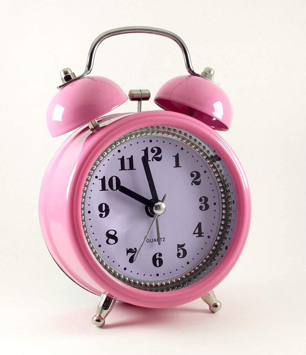 Laley Alarm Clocks for Heavy Sleepers Students and Kids with Light. Loud Twin Bell Table Clock for Girls and Boys (Pink Black)